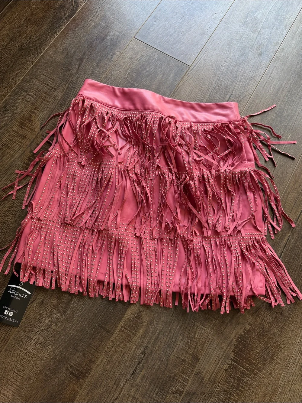 Fringed Pink Studded Mini Skirt